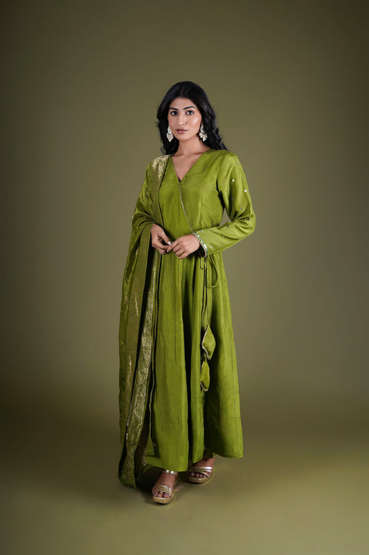 Silk Angrakha Anarkali Suit for women