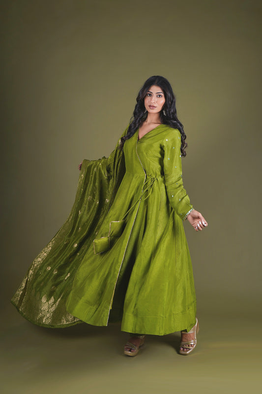 Silk Angrakha Anarkali Suit for women