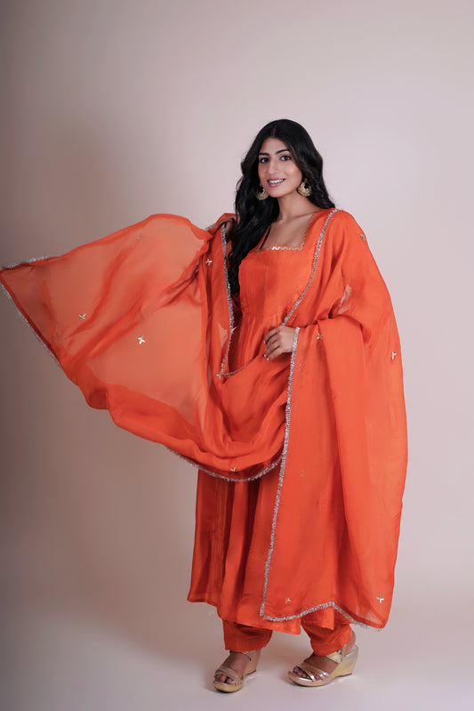 Orange Anarkali Set with Dupatta