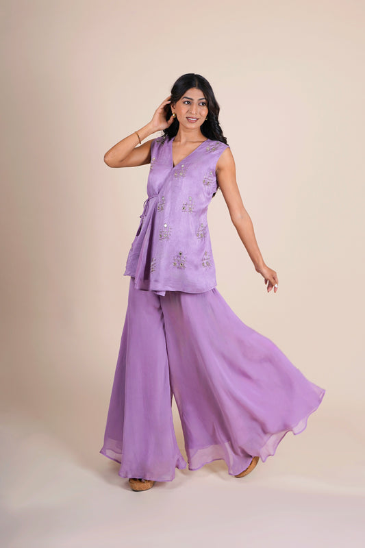 Lavender Indo Western Silk Palazzo Set for Women