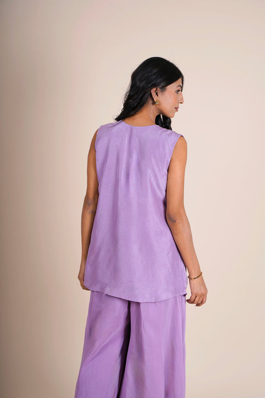 Lavender Indo Western Silk Palazzo Set for Women