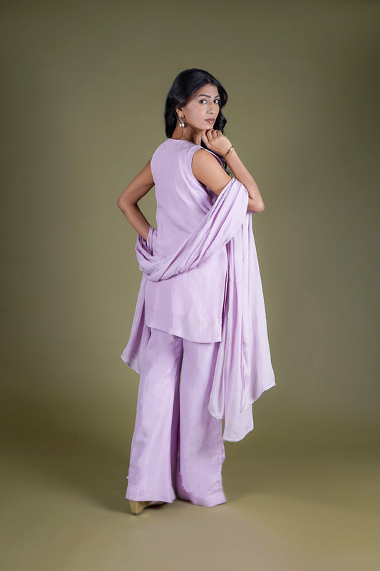 Lilac hand embroidered kurta palazzo set