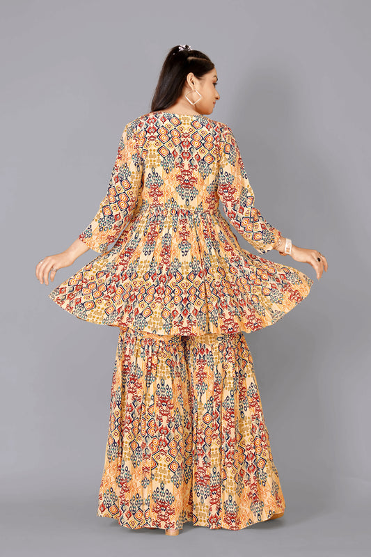 Tarz's Printed Peplum Top with Gharara