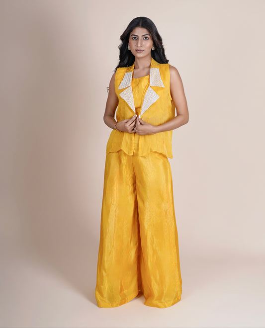 Yellow Jacket palazzo set with crop top