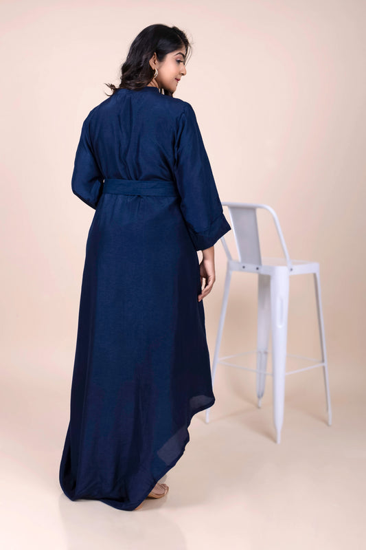 Tarz's Navy Blue Cowl dress with Belt