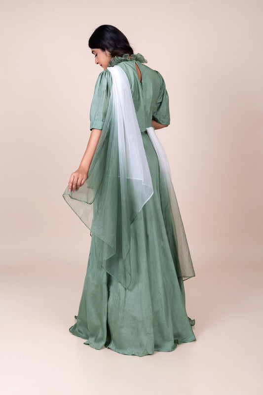 Tarz's Green Indowestern Gown with drape