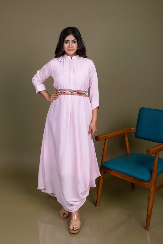 Tarz's Pink Cowl dress with Belt