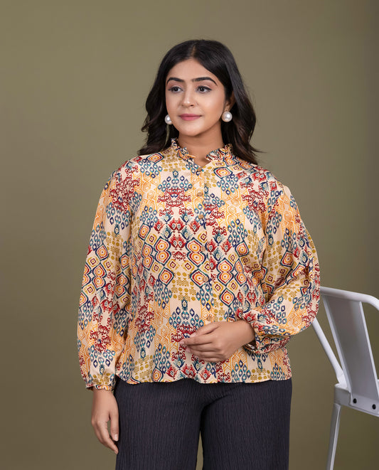 Tarz's  Cream printed Shirt for women