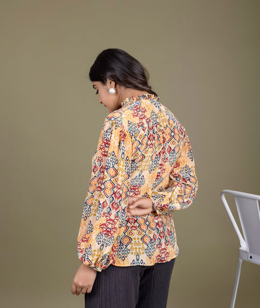 Tarz's  Cream printed Shirt for women