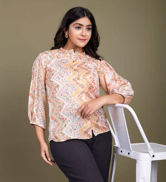 Tarz's Yellow printed Shirt for women