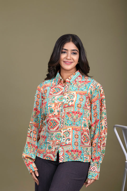 Tarz's Cream printed Shirt for women