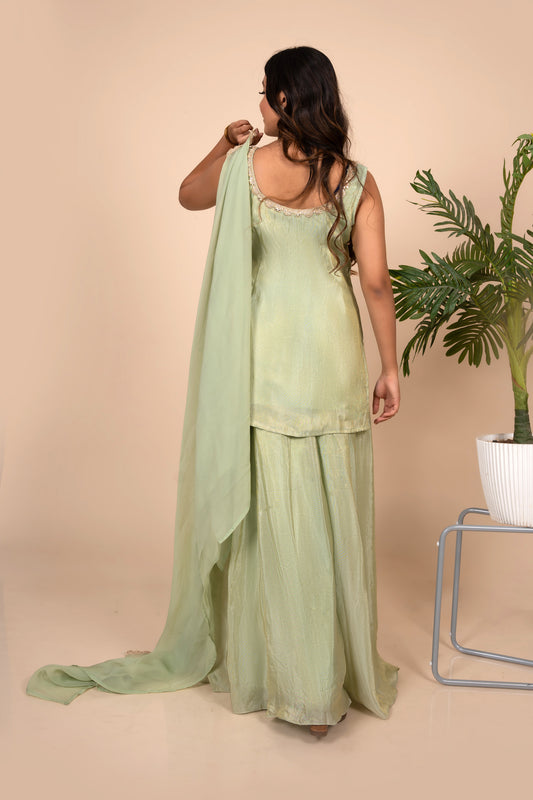 Sage Green Gota detailing Palazzo set with dupatta