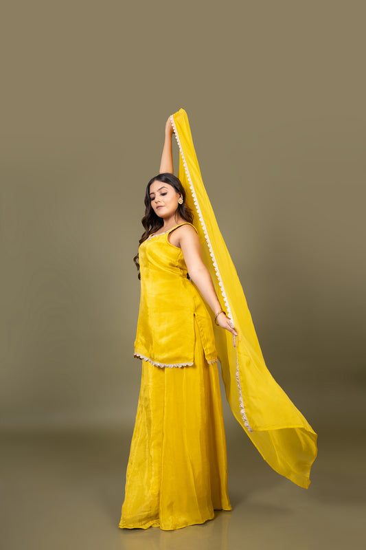 Yellow Gota detailing Palazzo set with dupatta