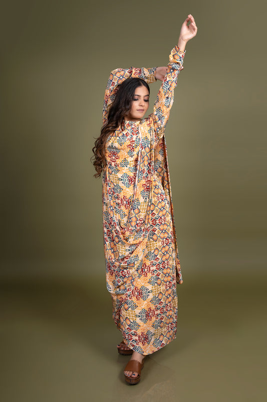 Tarz's printed saree drape dress