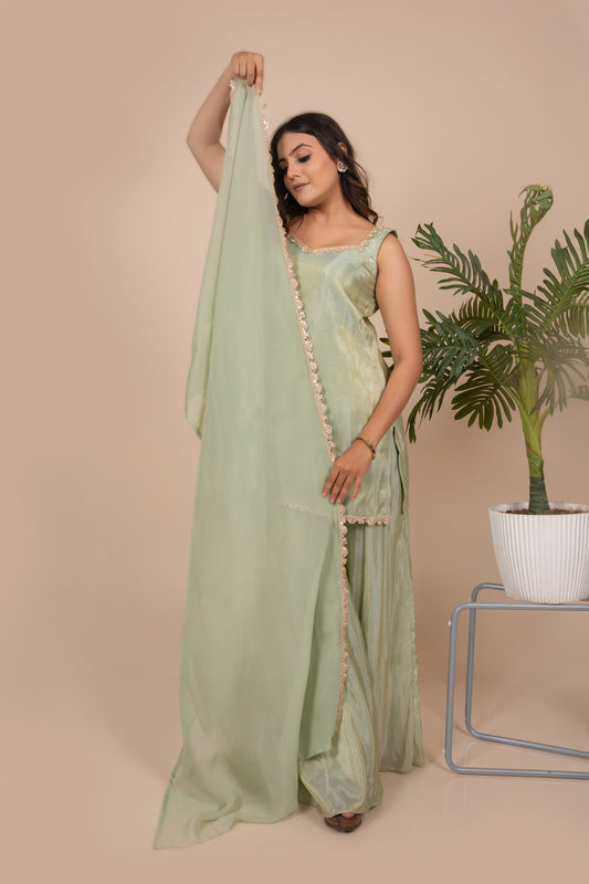 Sage Green Gota detailing Palazzo set with dupatta