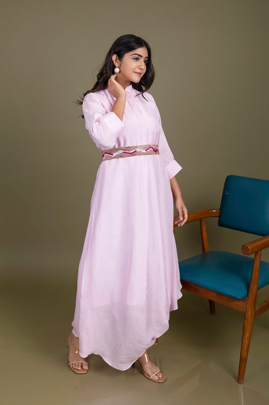 Tarz's Pink Cowl dress with Belt