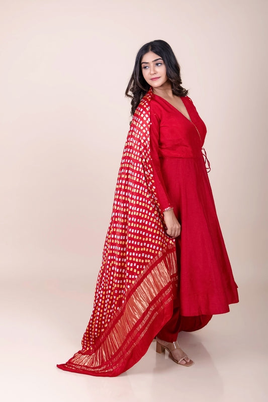 Tarz's red Angrakha Anarkali with Pants