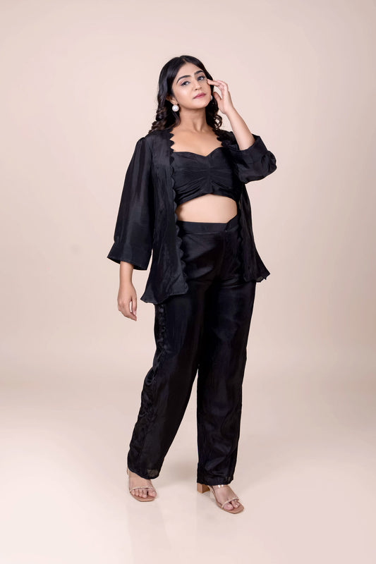 Tarz's Black Scalloped Co-ord Set