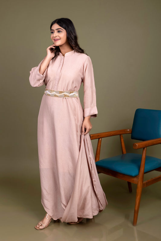 Tarz's Champagne Cowl dress with Belt