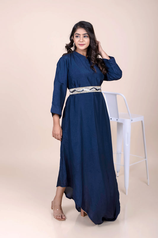 Tarz's Navy Blue Cowl dress with Belt