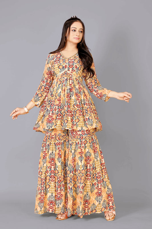 Tarz's Printed Peplum Top with Gharara